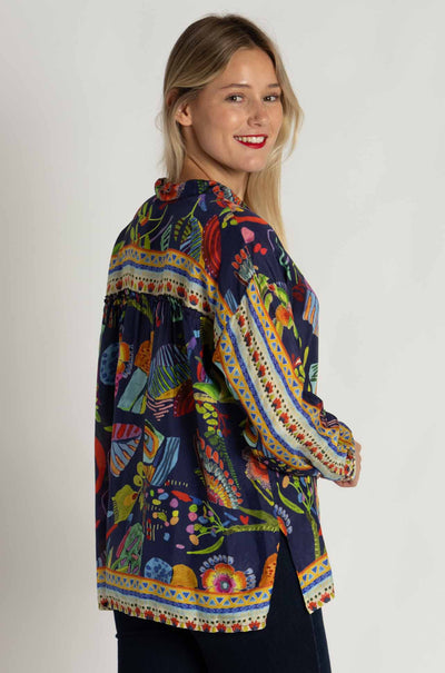 Johnny Was - The Audrey Oversized Shirred Back Shirt in Farout Scarf Print