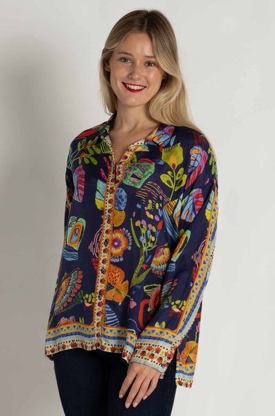 Johnny Was - The Audrey Oversized Shirred Back Shirt in Farout Scarf Print