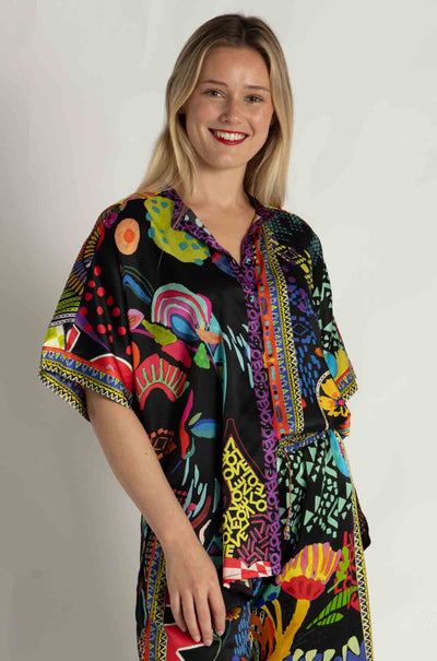 Johnny Was - The Audrey Short Sleeve Mandarin Collar Tunic in Jenny