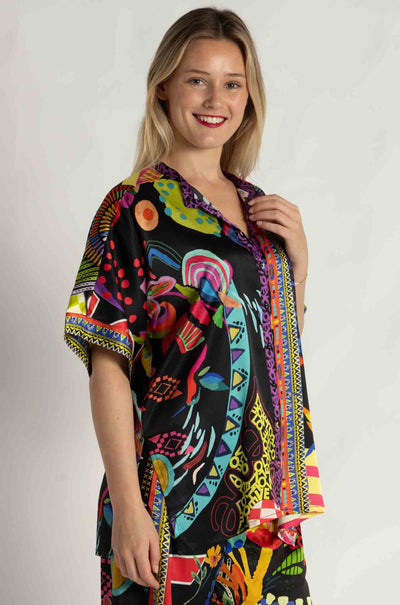 Johnny Was - The Audrey Short Sleeve Mandarin Collar Tunic in Jenny