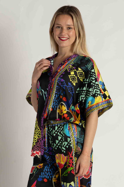 Johnny Was - The Audrey Short Sleeve Mandarin Collar Tunic in Jenny