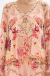 Camilla - Blossoms & Brushstrokes Shirred Cuff Blouse