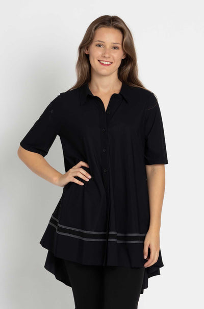 Paula Ryan - Banded Trapeze Shirt in Black / White