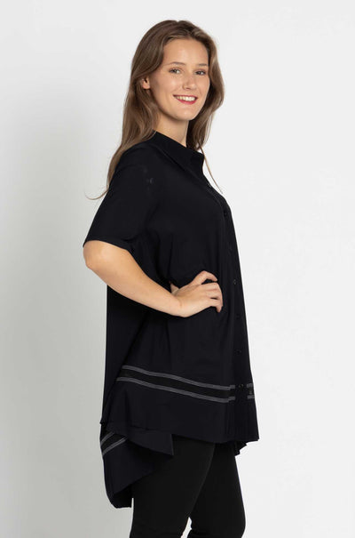 Paula Ryan - Banded Trapeze Shirt in Black / White