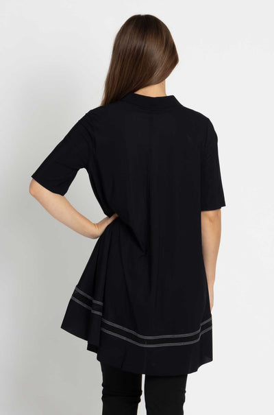 Paula Ryan - Banded Trapeze Shirt in Black / White
