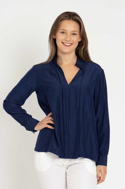 Mela Purdie - Bevel Neck Shirt in Denim