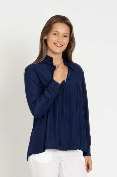 Mela Purdie - Bevel Neck Shirt in Denim