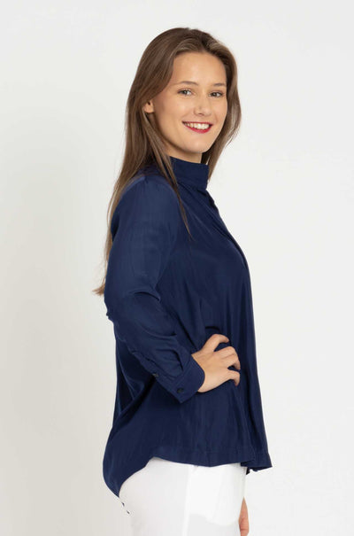 Mela Purdie - Bevel Neck Shirt in Denim