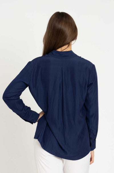 Mela Purdie - Bevel Neck Shirt in Denim
