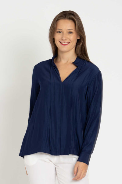 Mela Purdie - Bevel Neck Shirt in Denim