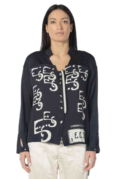 Elisa Cavaletti - Blue Blouse w/ Contrast EC Print