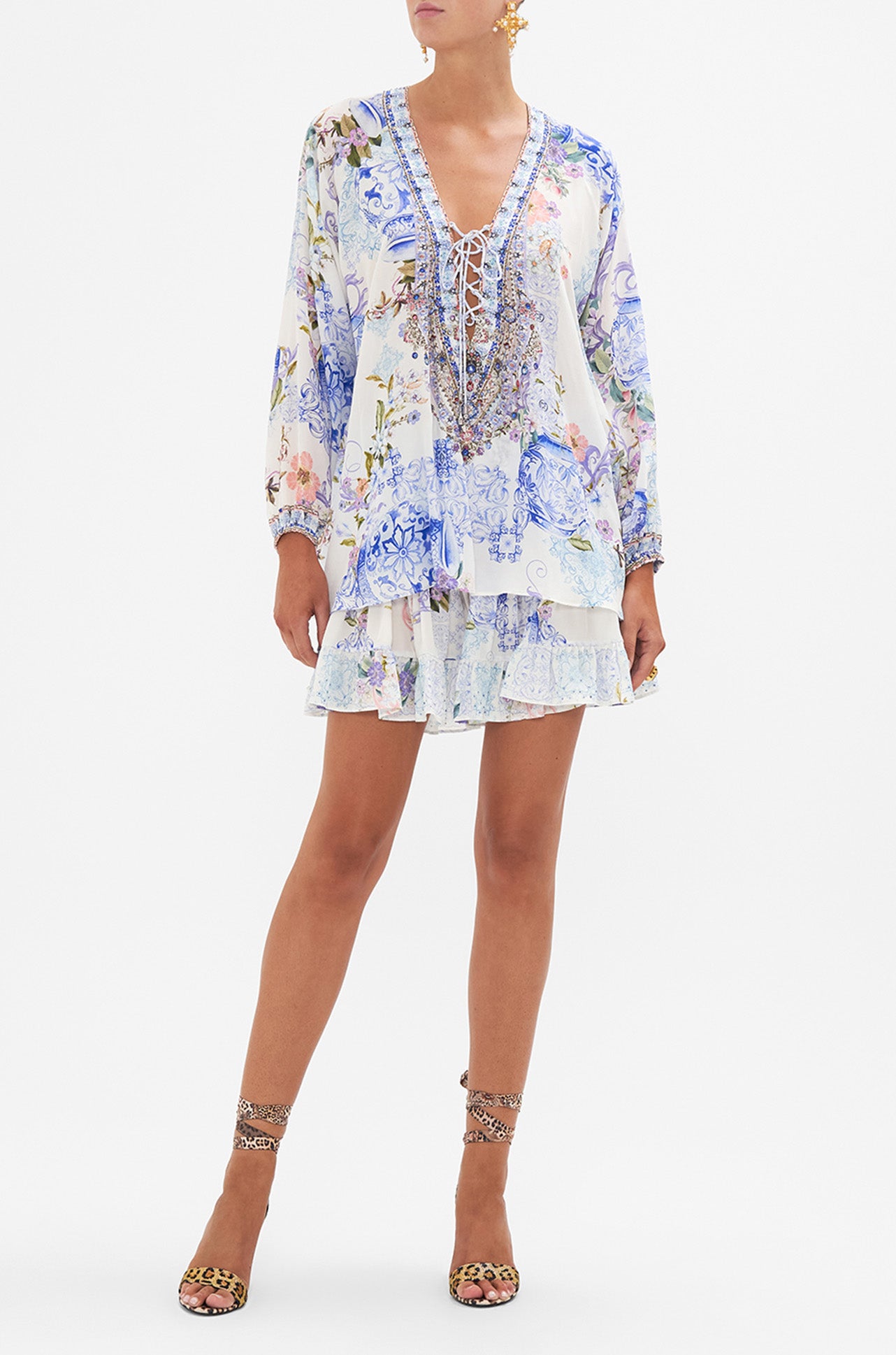 Camilla - Paint Me Positano Lace Up Blouse