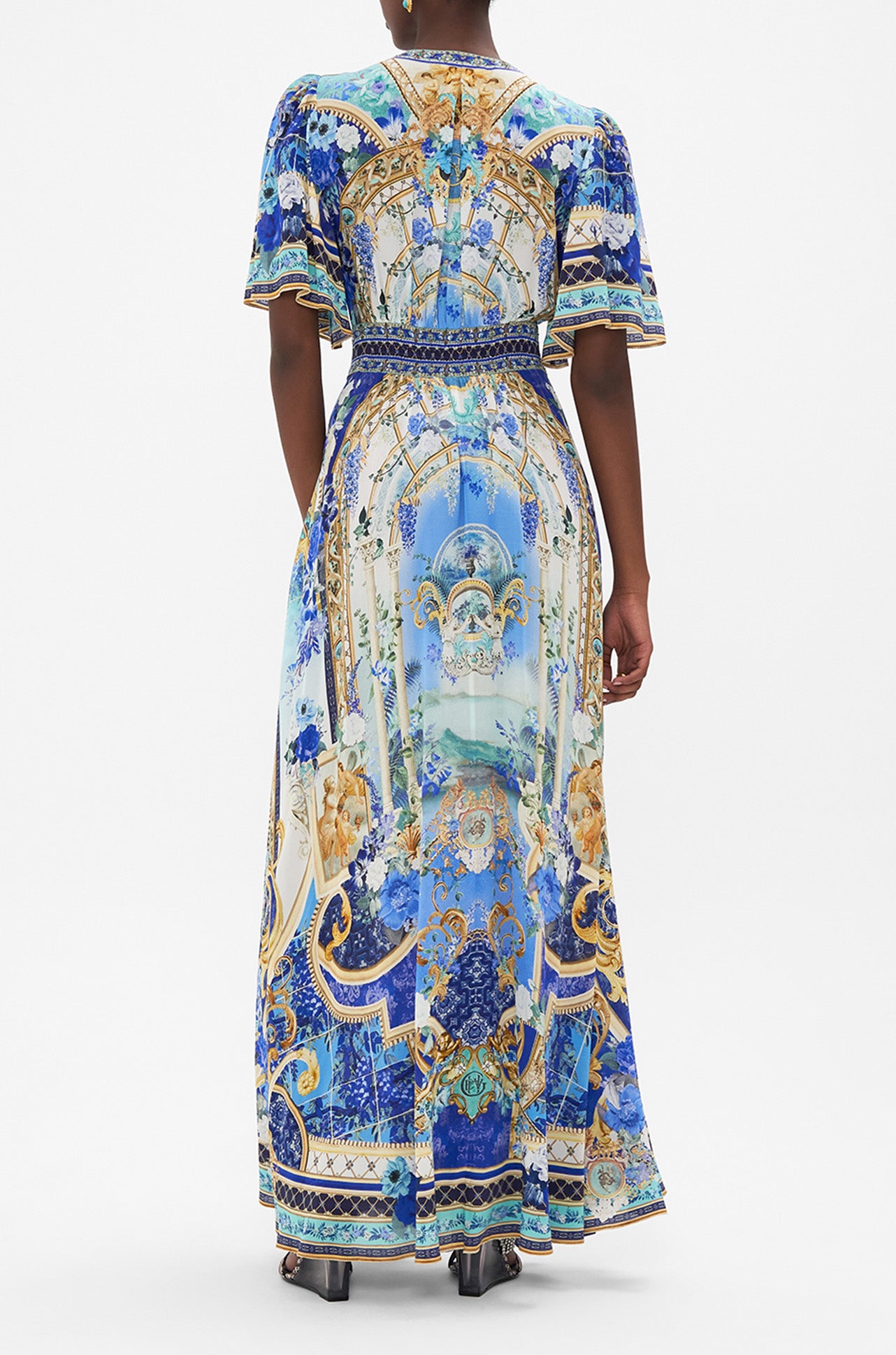 Camilla - Views Of Vesuvius Shaped Waistband Dress w/ Flutter Sleeves