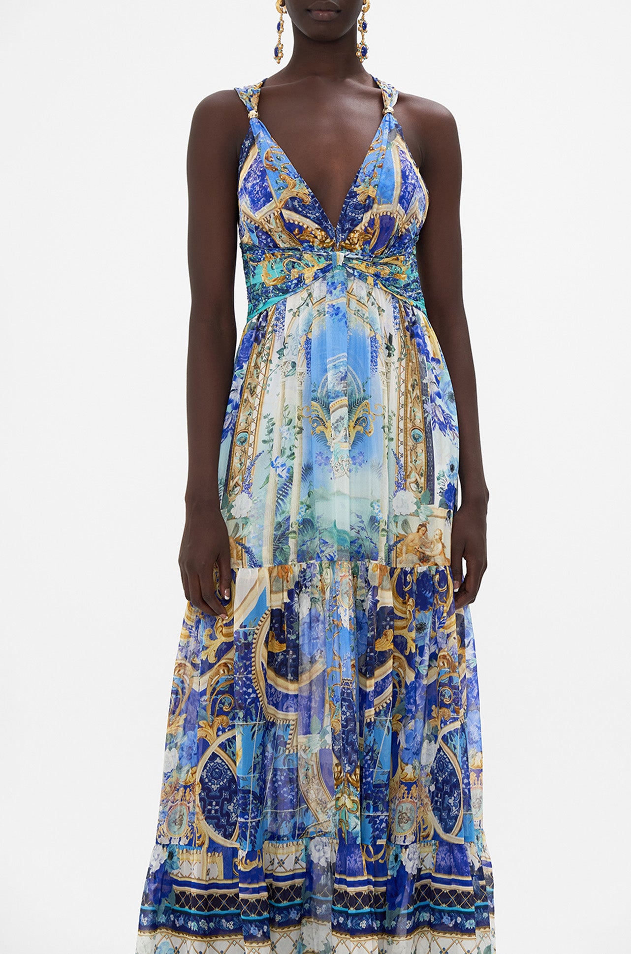 Camilla - Views Of Vesuvius T Back Gathered Panel Dress