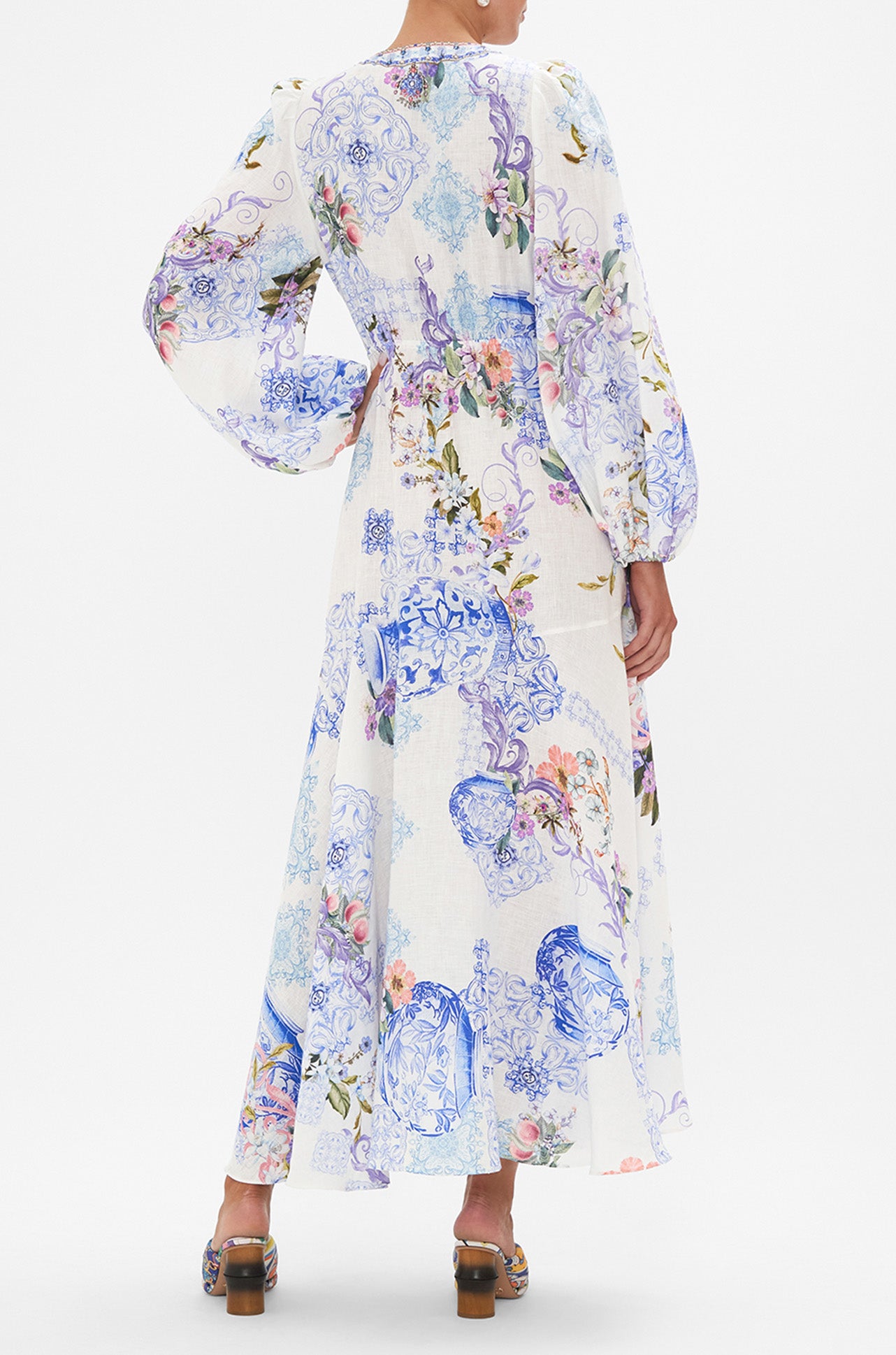 Camilla - Paint Me Positano Wrap Tie Dress w/ Blouson Sleeve