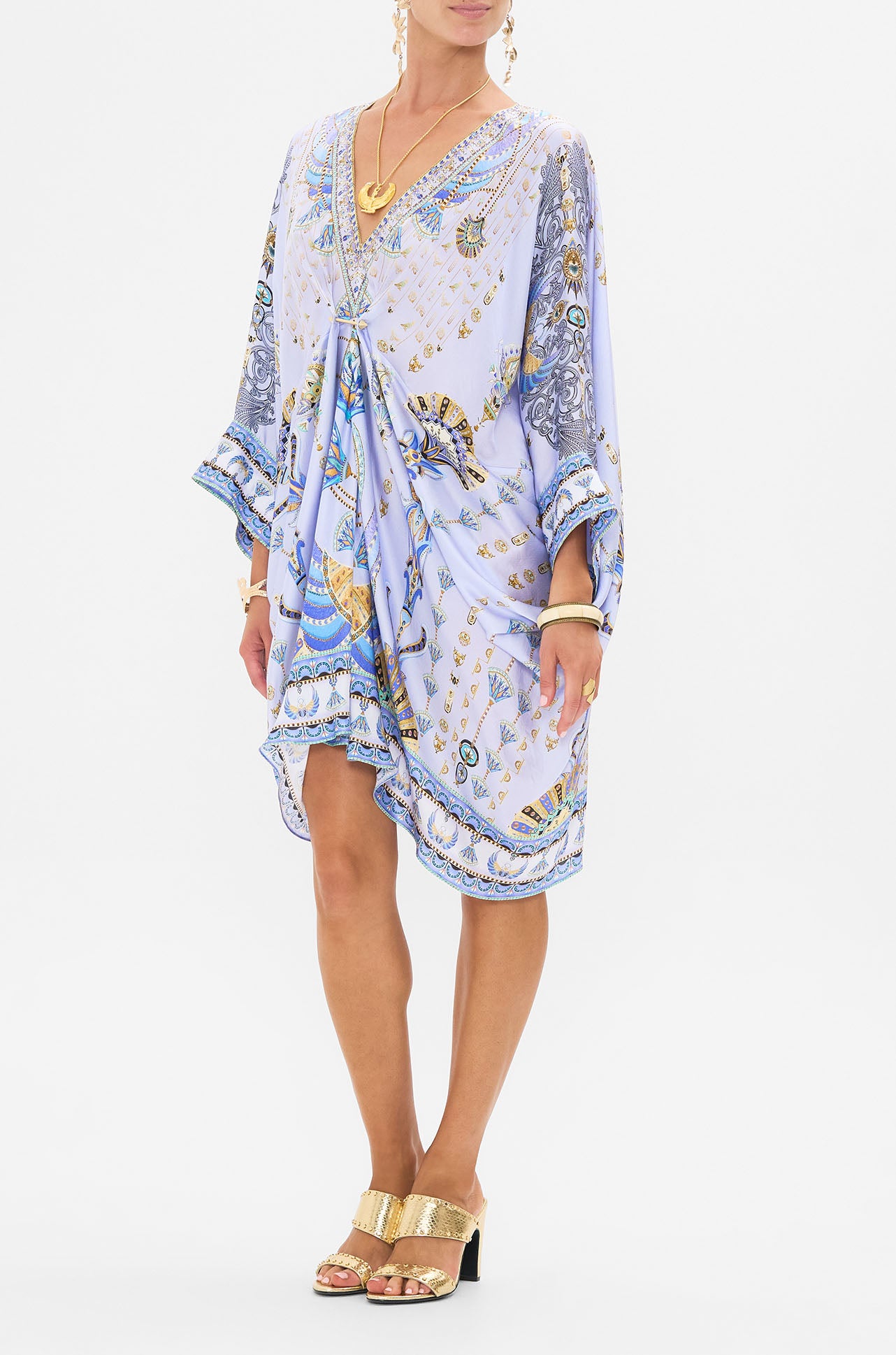 Camilla - Under Scarab Skies Pierced V Neck Short Kaftan