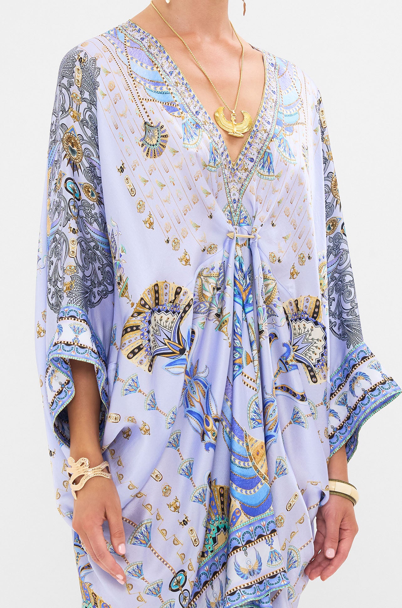 Camilla - Under Scarab Skies Pierced V Neck Short Kaftan