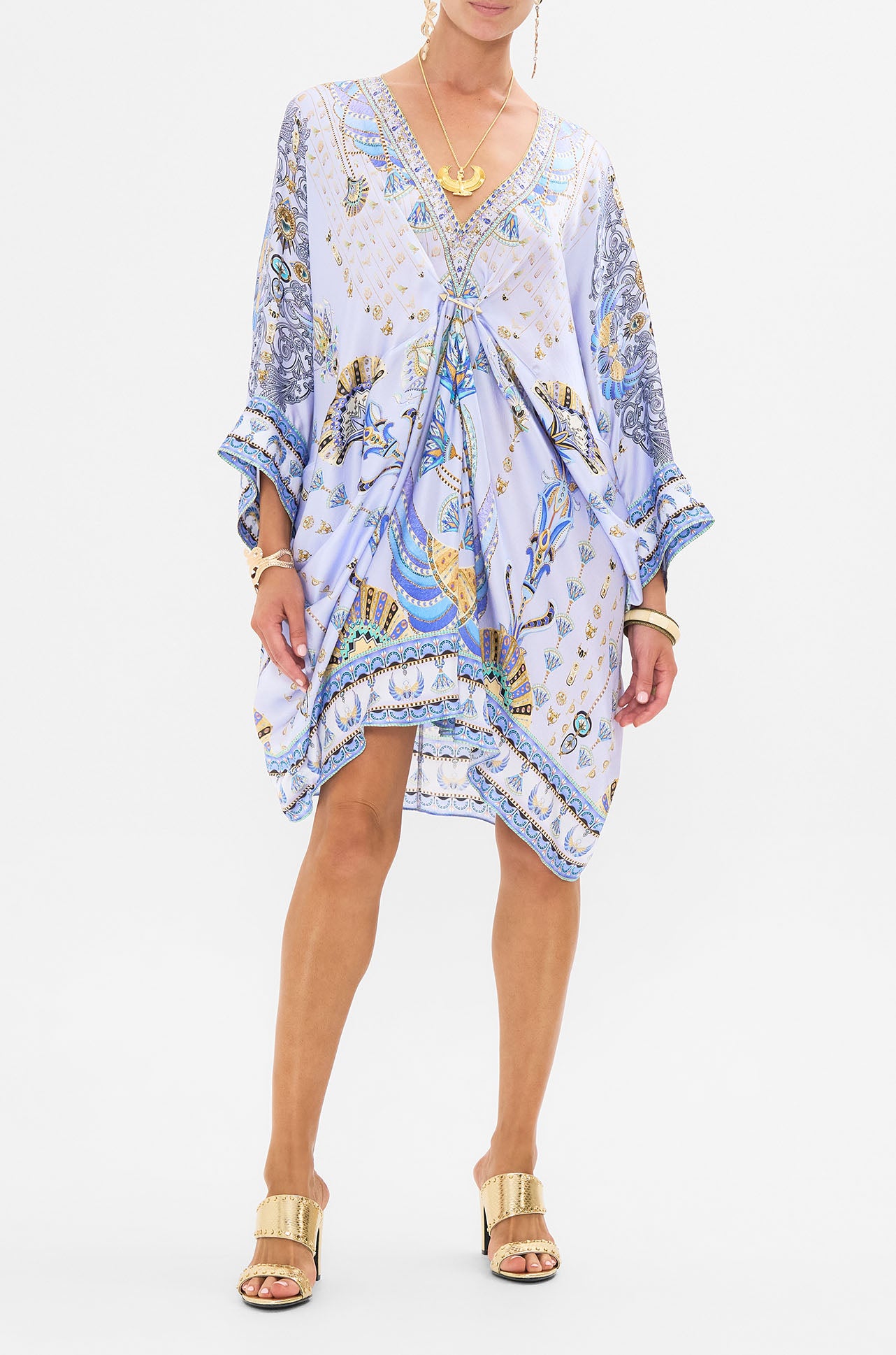 Camilla - Under Scarab Skies Pierced V Neck Short Kaftan