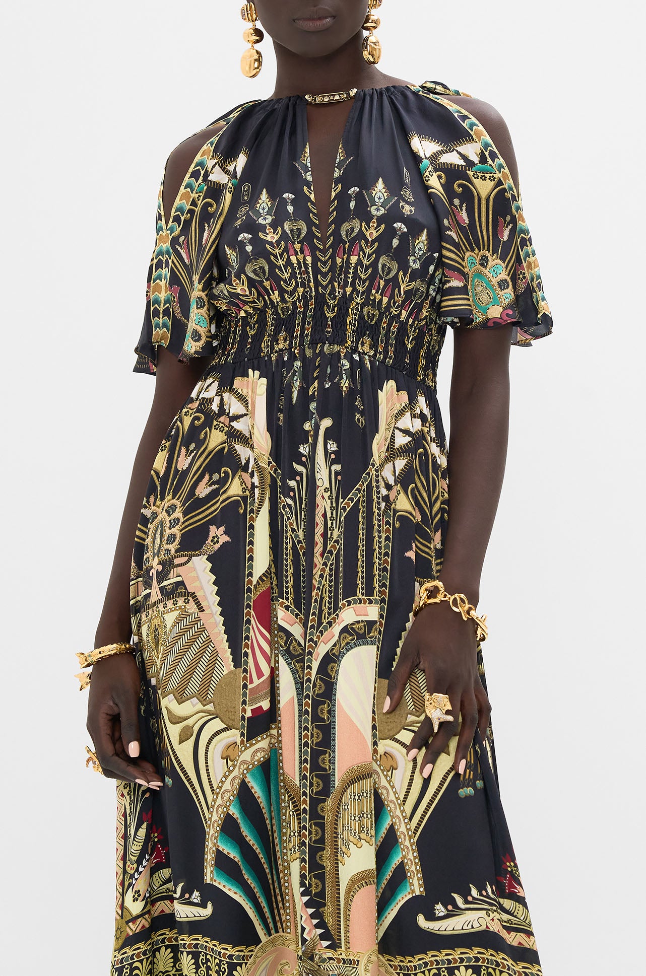 Camilla - They Call Her Nefertari Neck Piece Shirred Waist Long Dress