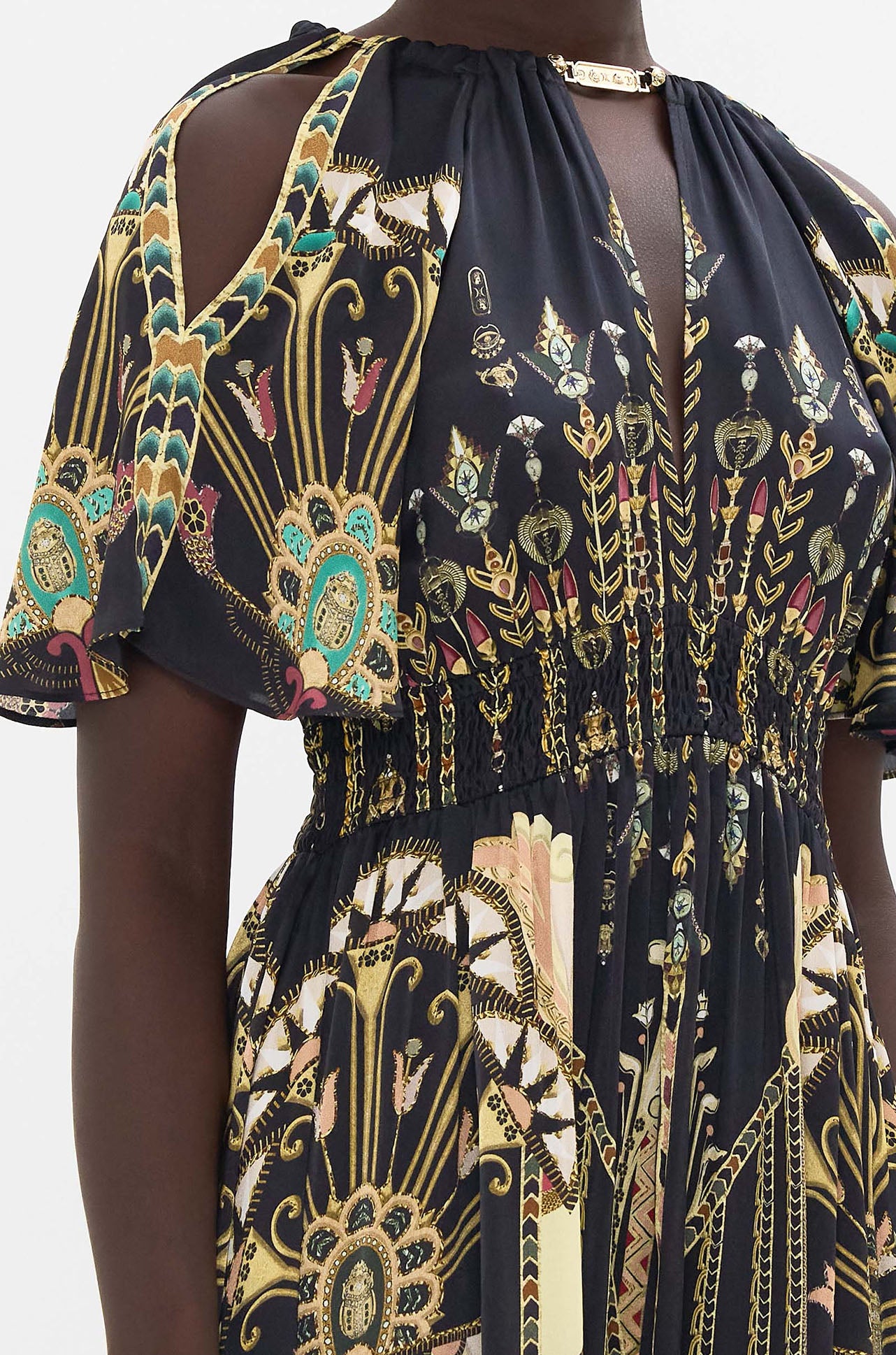 Camilla - They Call Her Nefertari Neck Piece Shirred Waist Long Dress