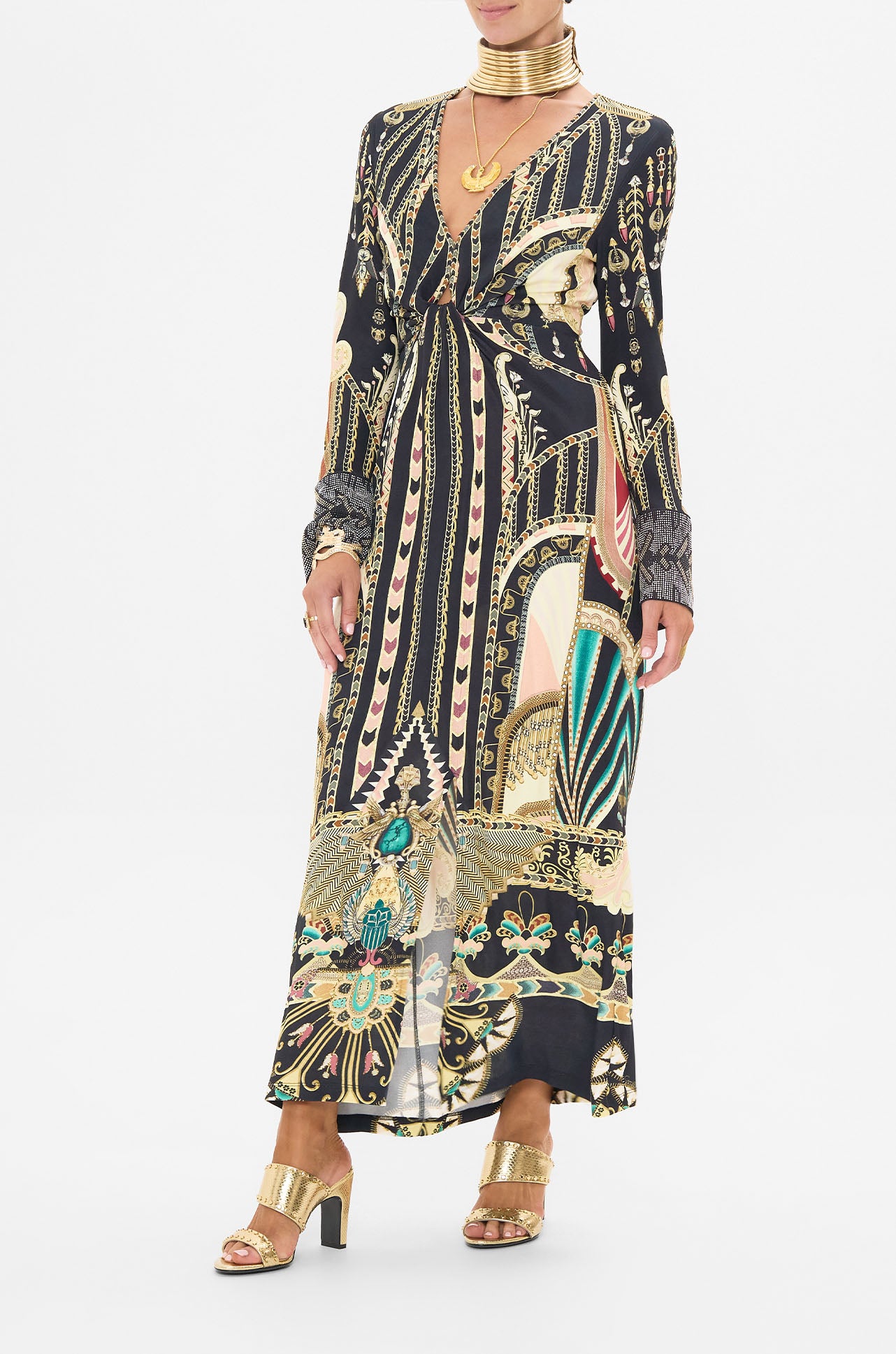 Camilla - They Call Her Nefertari Long V Neck Twist Front Jersey Dress