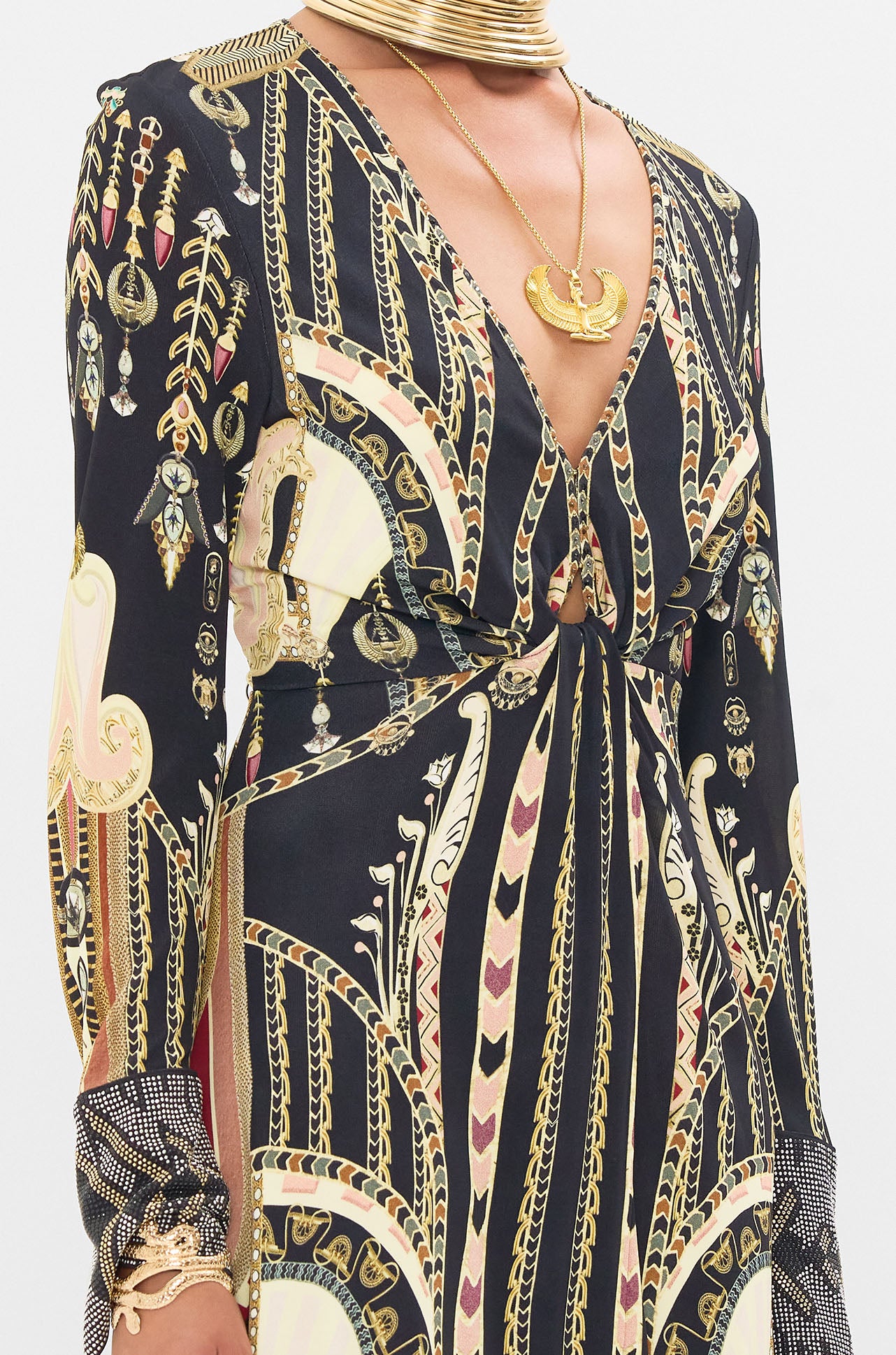Camilla - They Call Her Nefertari Long V Neck Twist Front Jersey Dress