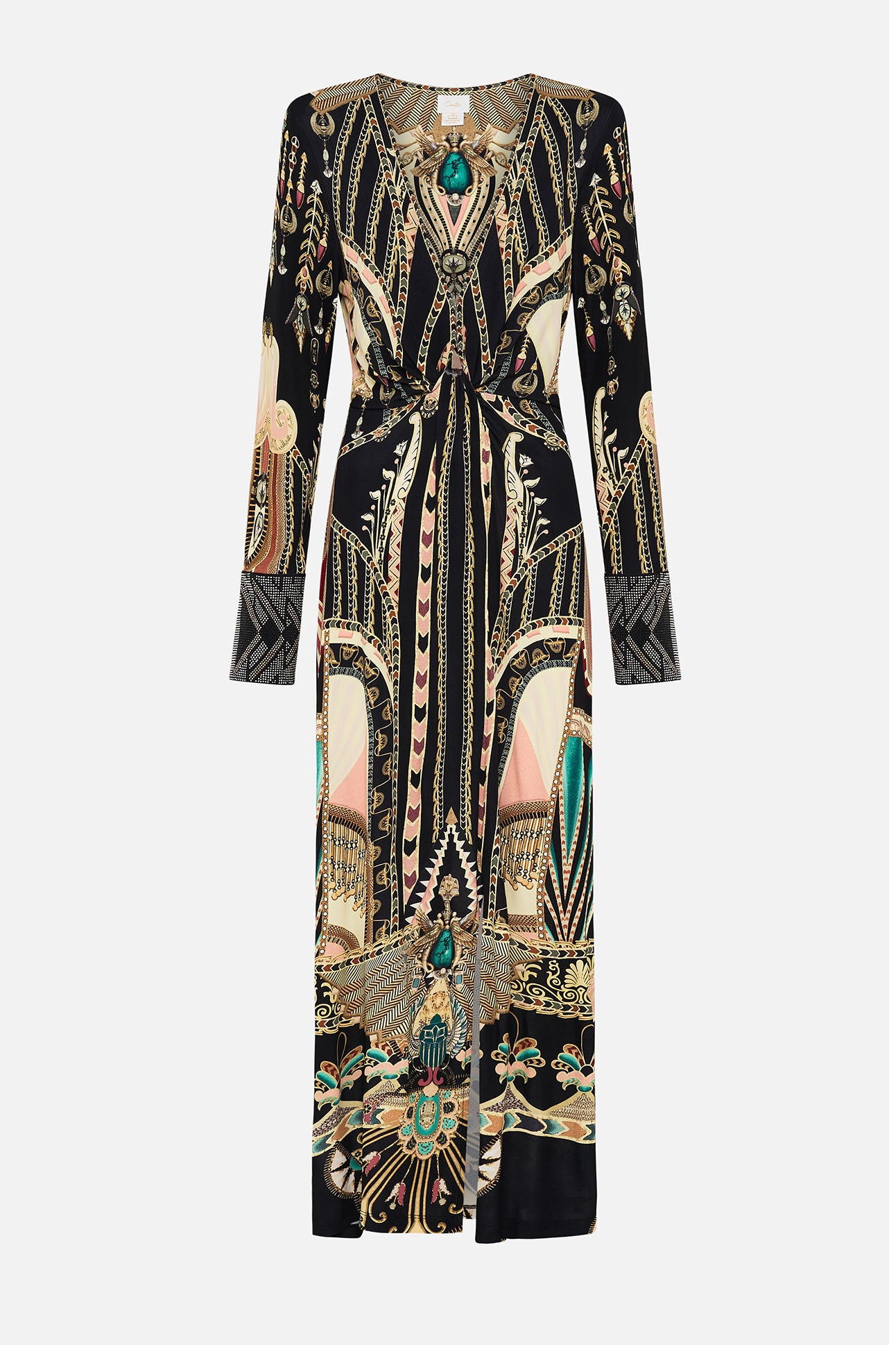 Camilla - They Call Her Nefertari Long V Neck Twist Front Jersey Dress