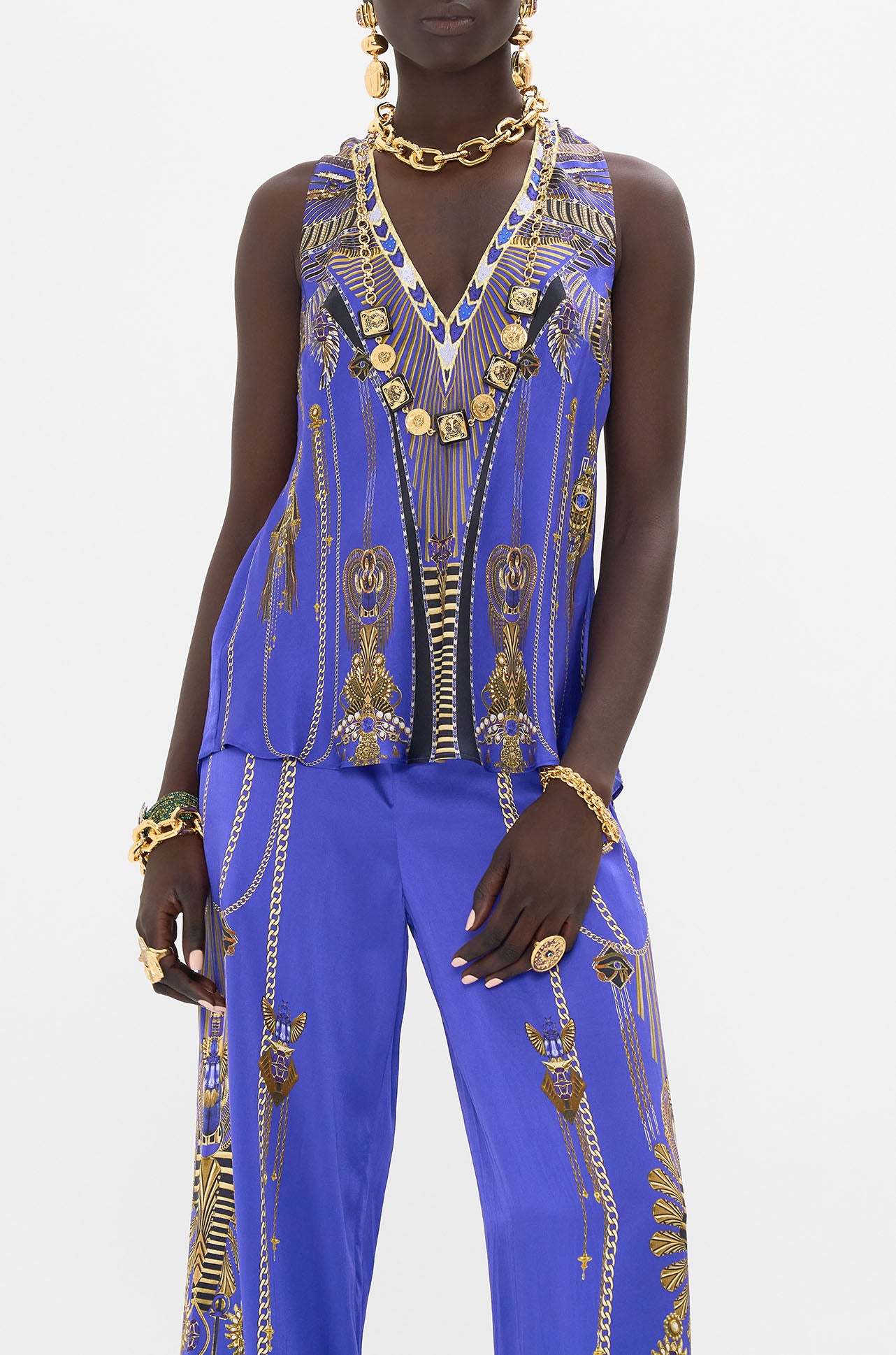 Camilla - My Fair Pharaoh V Neck Top with Knot Back