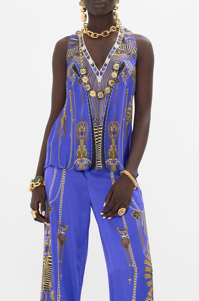 Camilla - My Fair Pharaoh V Neck Top with Knot Back