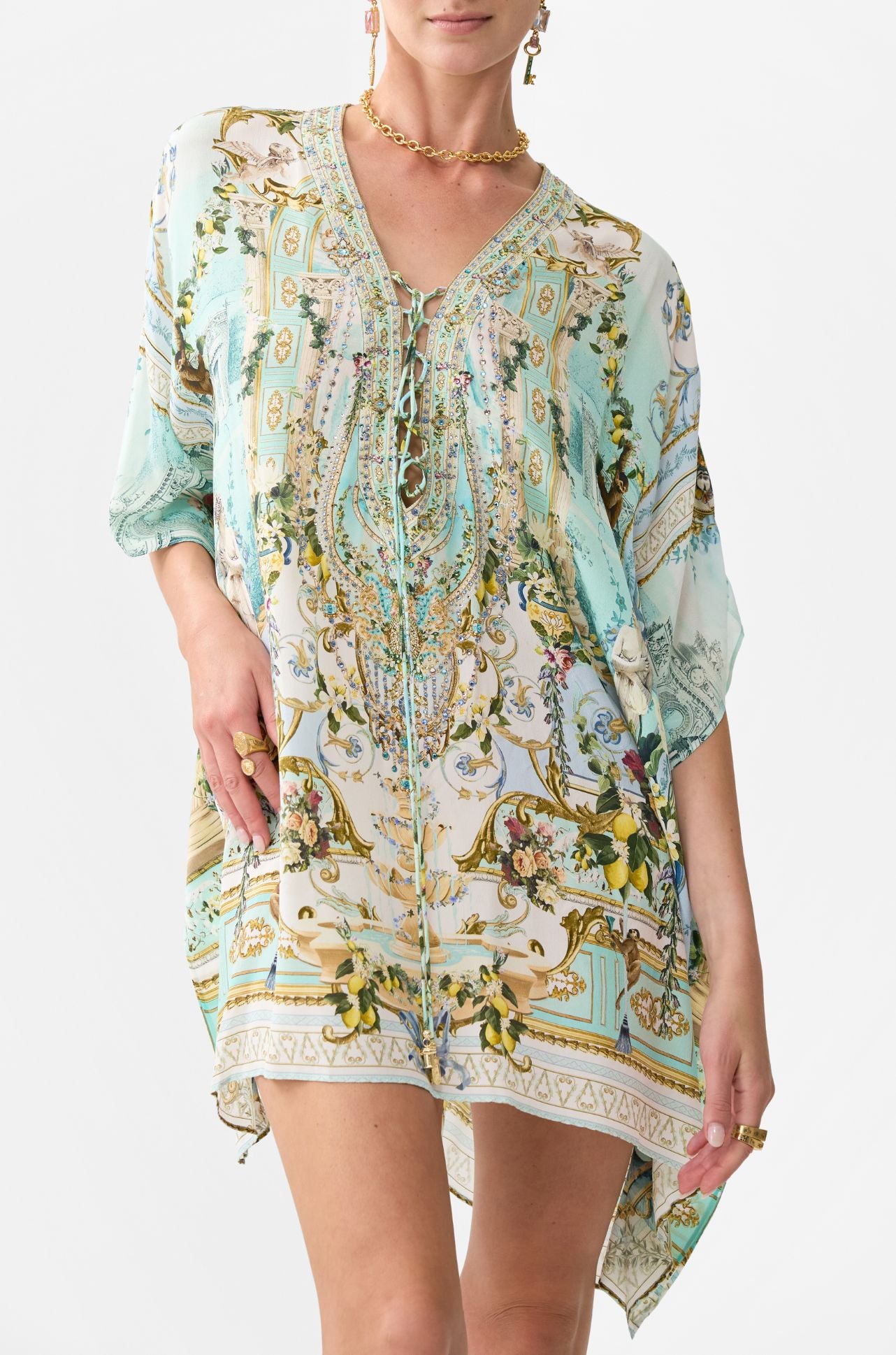 Camilla - Venus On A Vespa Short Lace Up Kaftan