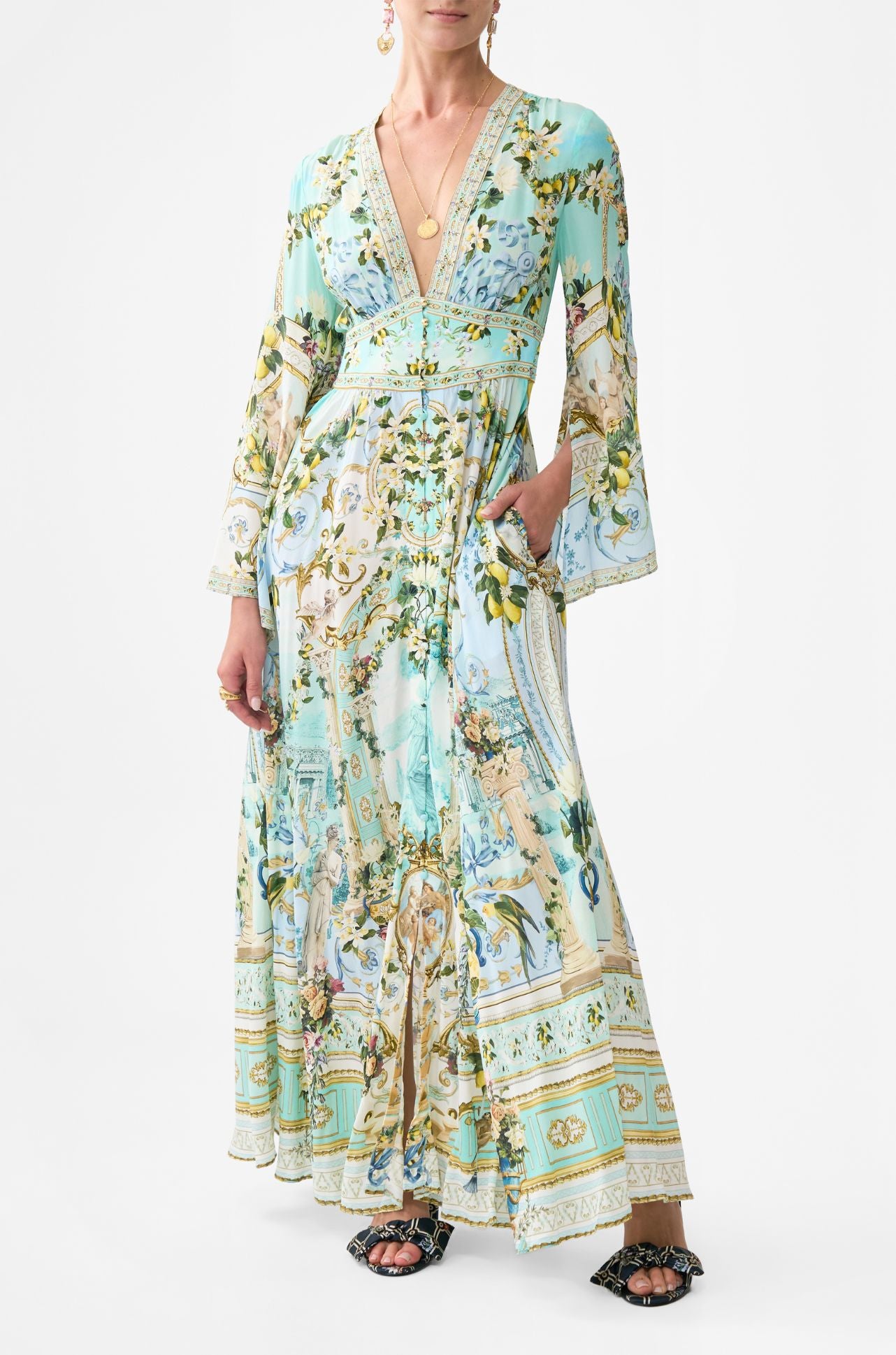 Camilla - Venus On A Vespa Kimono Sleeve Dress with Shirring Detail
