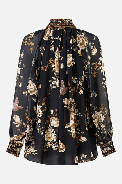 Camilla - Flamenco Folklore Detachable Pussy Bow Raglan Blouse