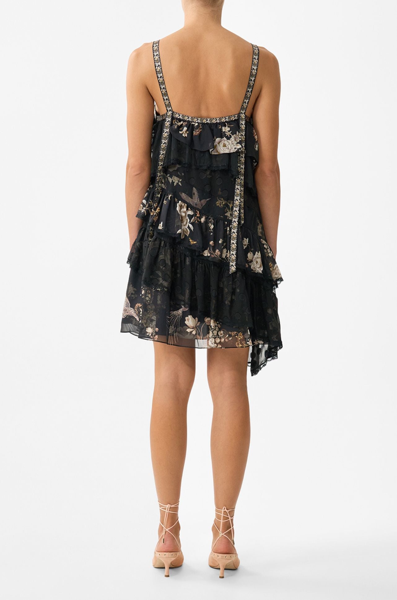 Camilla - Flamenco Folklore Asymmetric Spliced Lace Mini Dress
