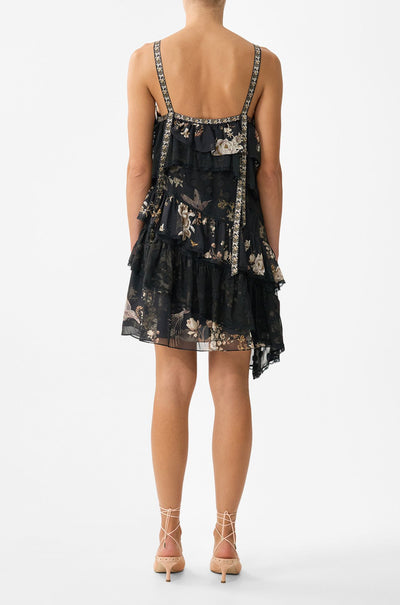 Camilla - Flamenco Folklore Asymmetric Spliced Lace Mini Dress