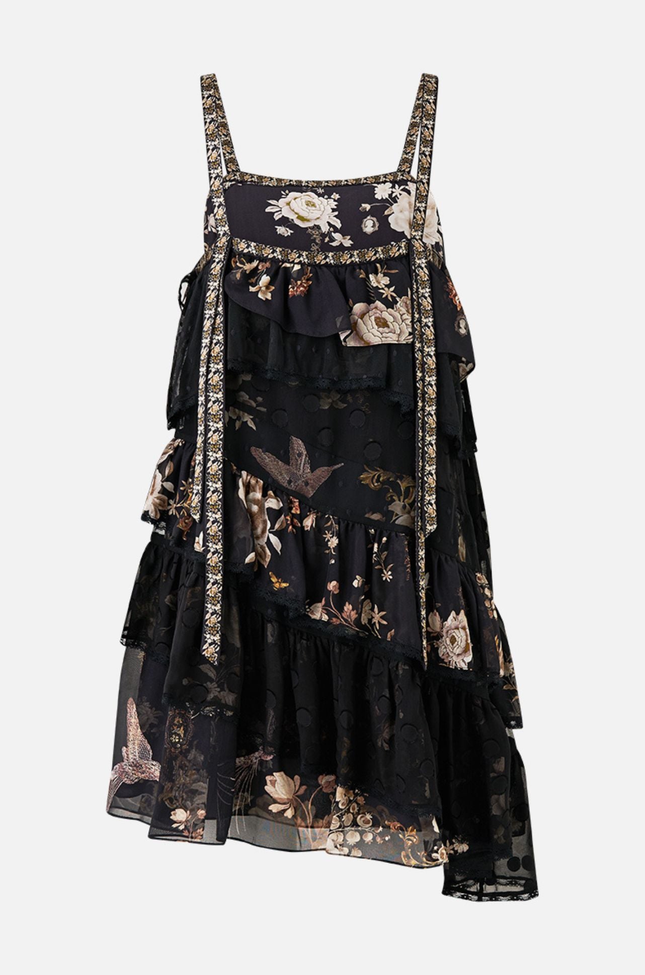 Camilla - Flamenco Folklore Asymmetric Spliced Lace Mini Dress
