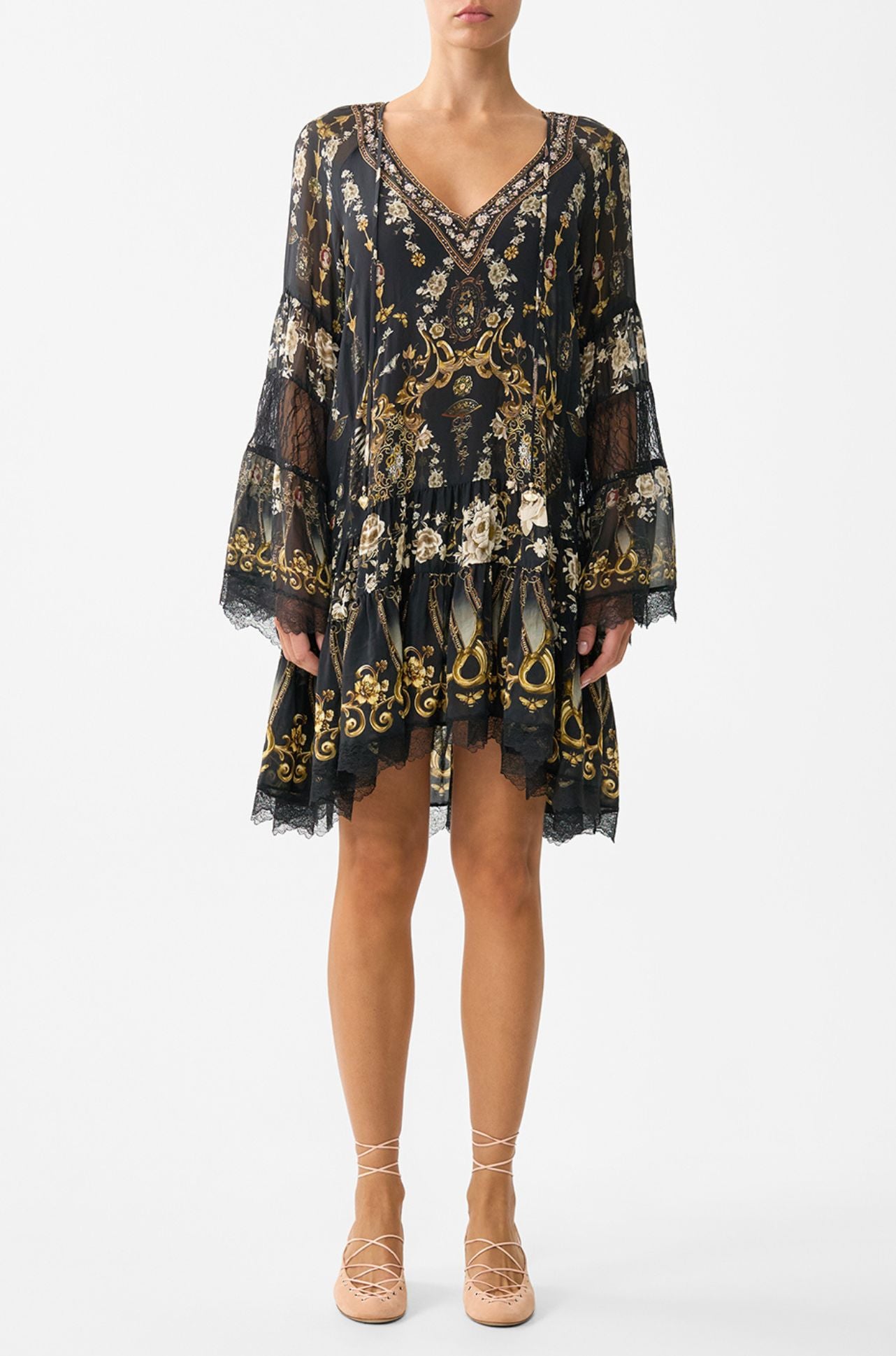 Camilla - Flamenco Folklore A-Line Gathered Panel Dress