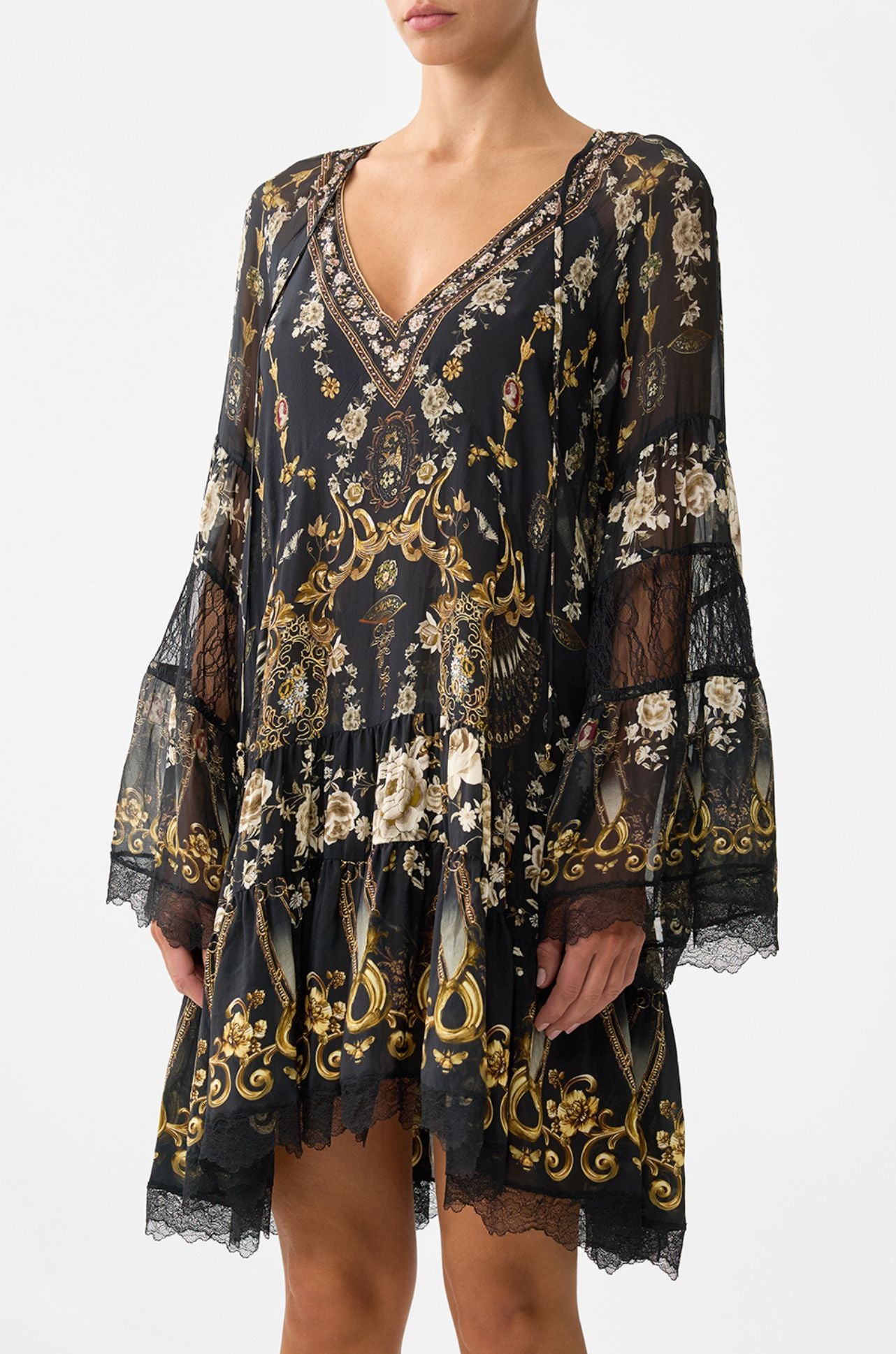 Camilla - Flamenco Folklore A-Line Gathered Panel Dress