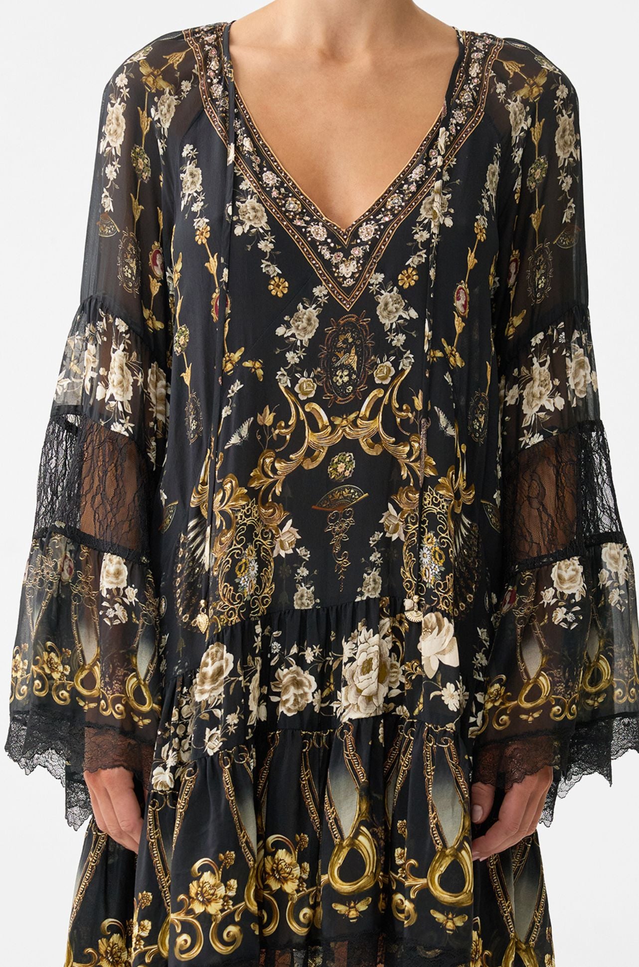 Camilla - Flamenco Folklore A-Line Gathered Panel Dress