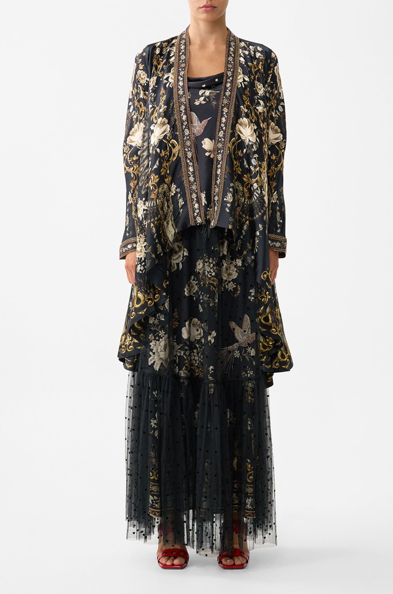 Camilla - Flamenco Folklore Cropped Sleeve Layer w Waist Tie