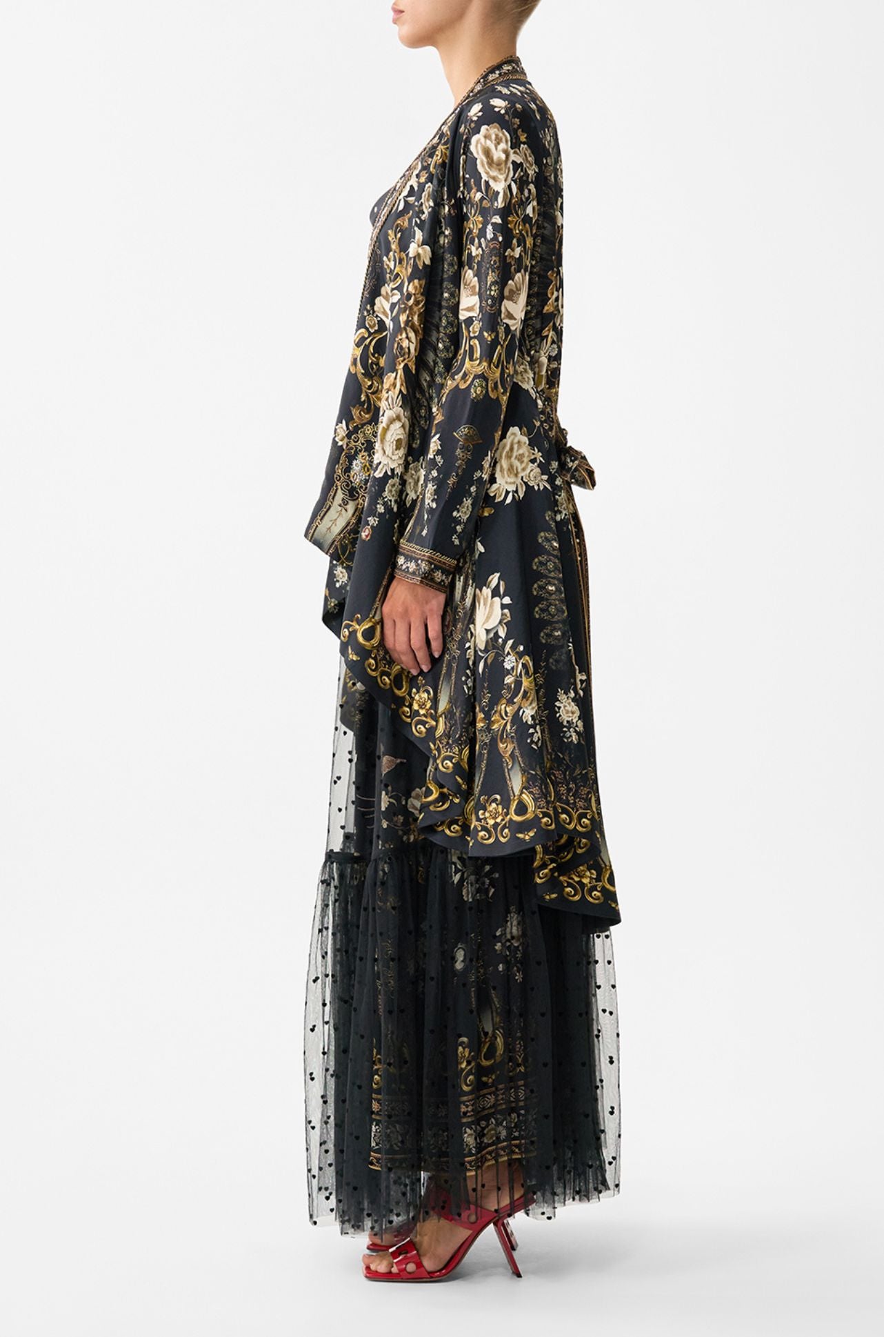 Camilla - Flamenco Folklore Cropped Sleeve Layer w Waist Tie
