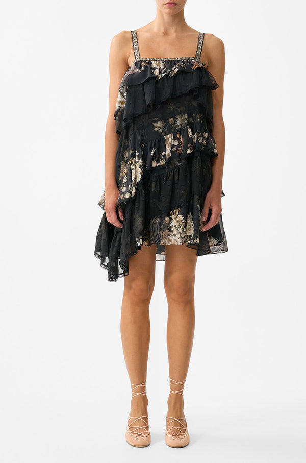 Camilla - Flamenco Folklore Asymmetric Spliced Lace Mini Dress