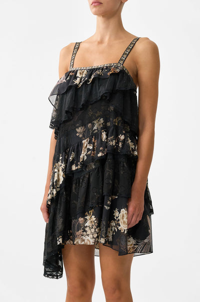 Camilla - Flamenco Folklore Asymmetric Spliced Lace Mini Dress