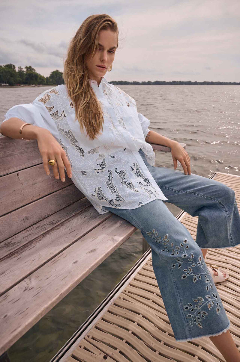 Joseph Ribkoff - Cotton Lace Boxy Blouse w/ Embroidery