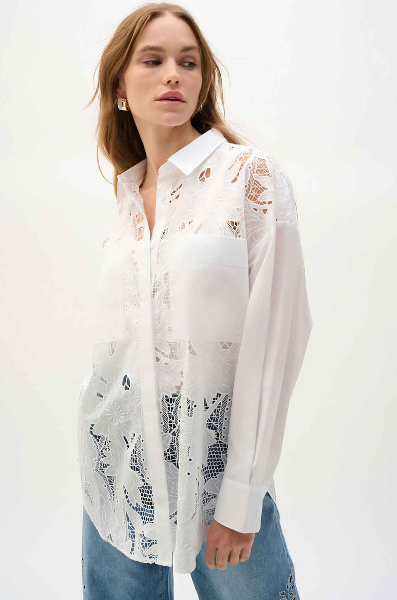 Joseph Ribkoff - Cotton Lace Boxy Blouse w/ Embroidery