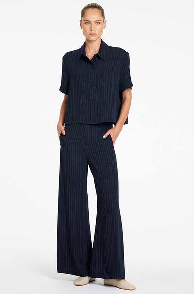 Mela Purdie - Crop Shirt in Suit Stripe