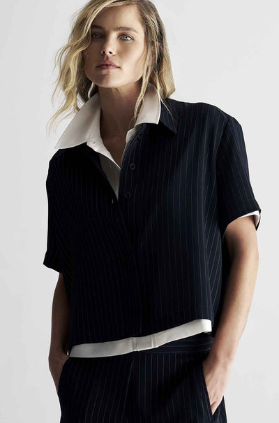 Mela Purdie - Crop Shirt in Suit Stripe