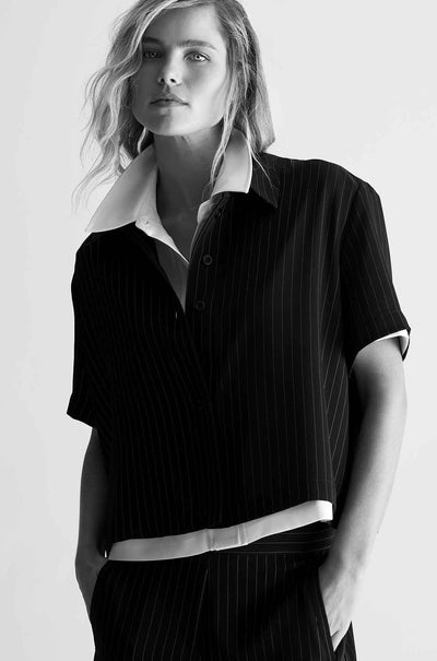 Mela Purdie - Crop Shirt in Suit Stripe
