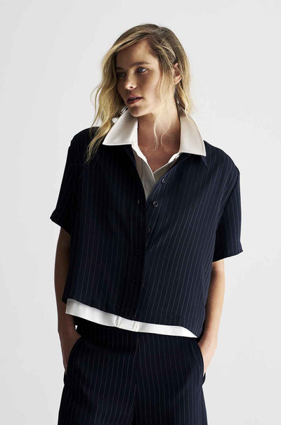 Mela Purdie - Crop Shirt in Suit Stripe