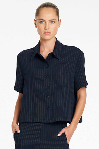 Mela Purdie - Crop Shirt in Suit Stripe