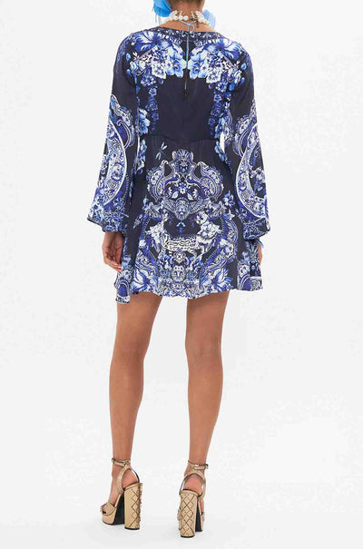 Camilla - Delft Dynasty Long Sleeve Twist Front Short Dress
